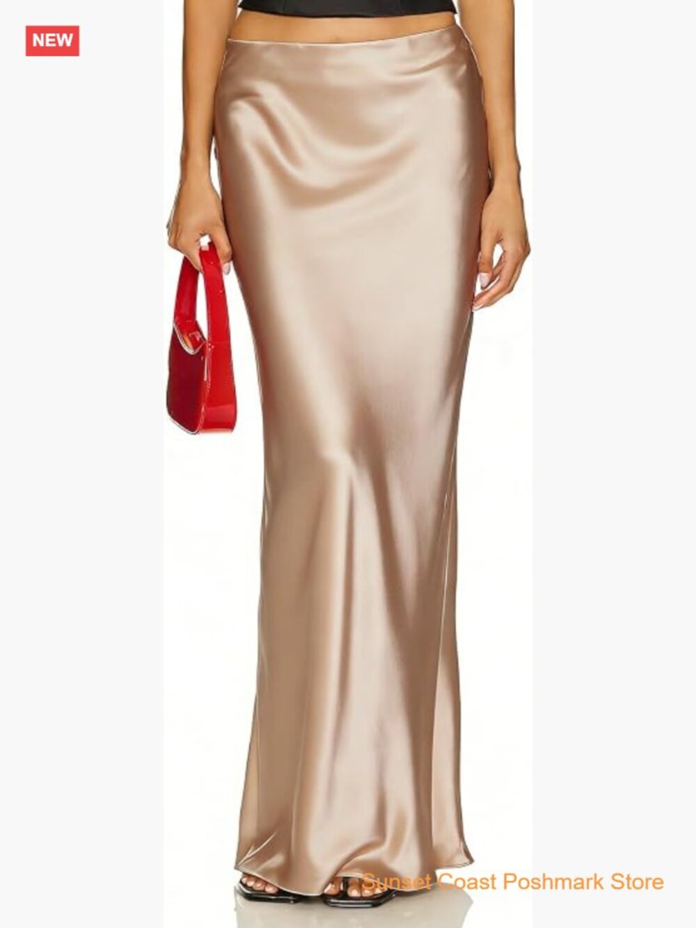 Women's Satin Maxi Skirt A-Line High Waist Flowy Silk Long Skirt